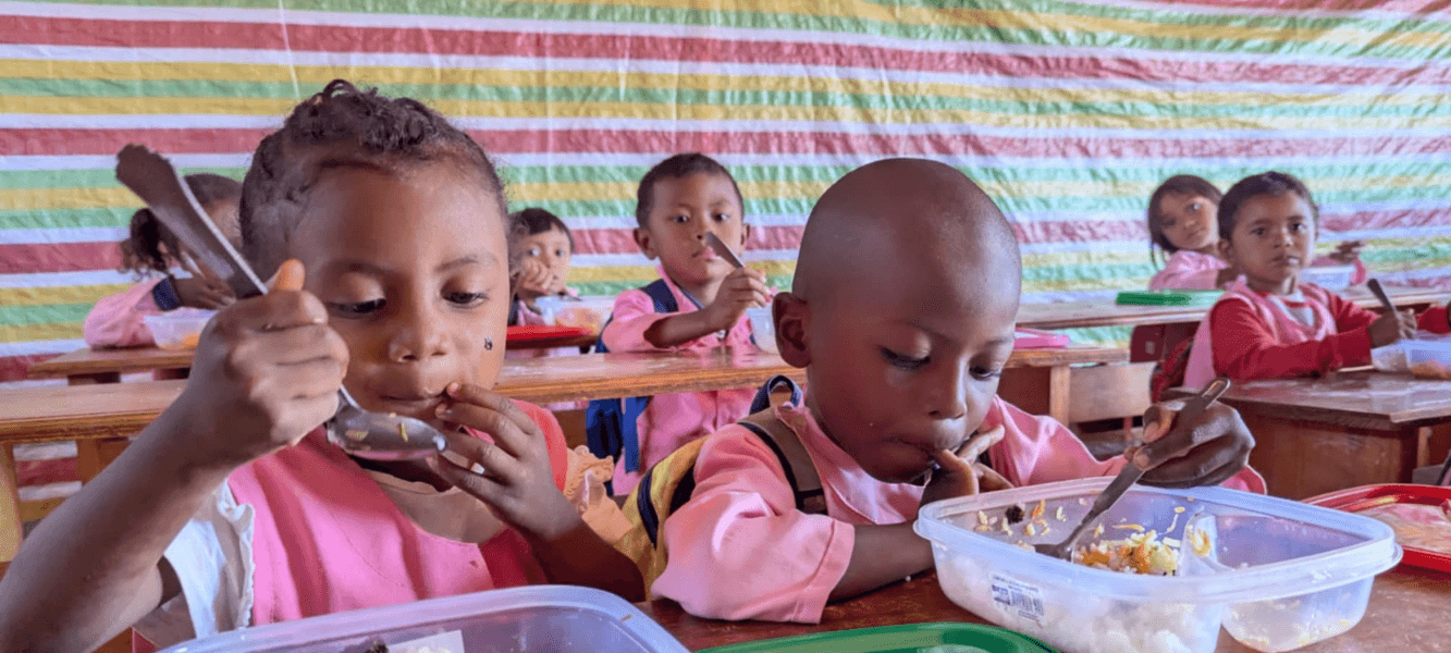 Children receiving nutritious meals at school in Madagascar